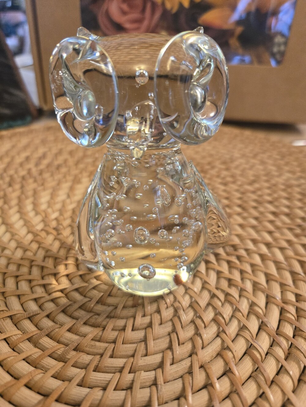 70s Clear Pressed Glass Owl Paperweight Figurine Desk Decor